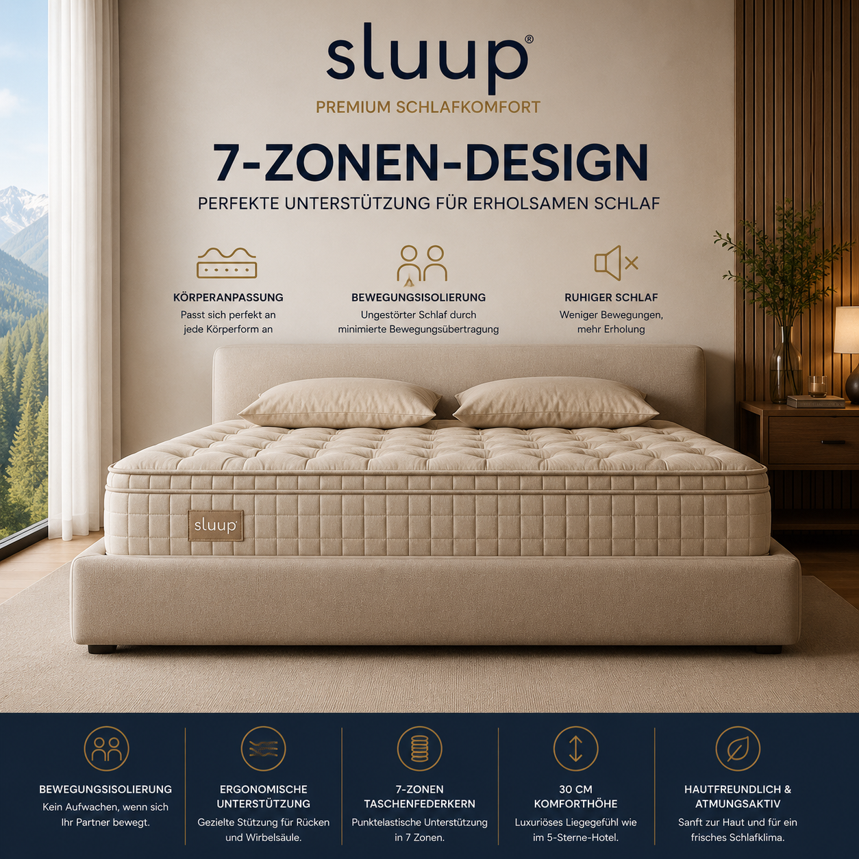 Sluup Premium 7-Zonen Taschenfederkernmatratze – 30 cm