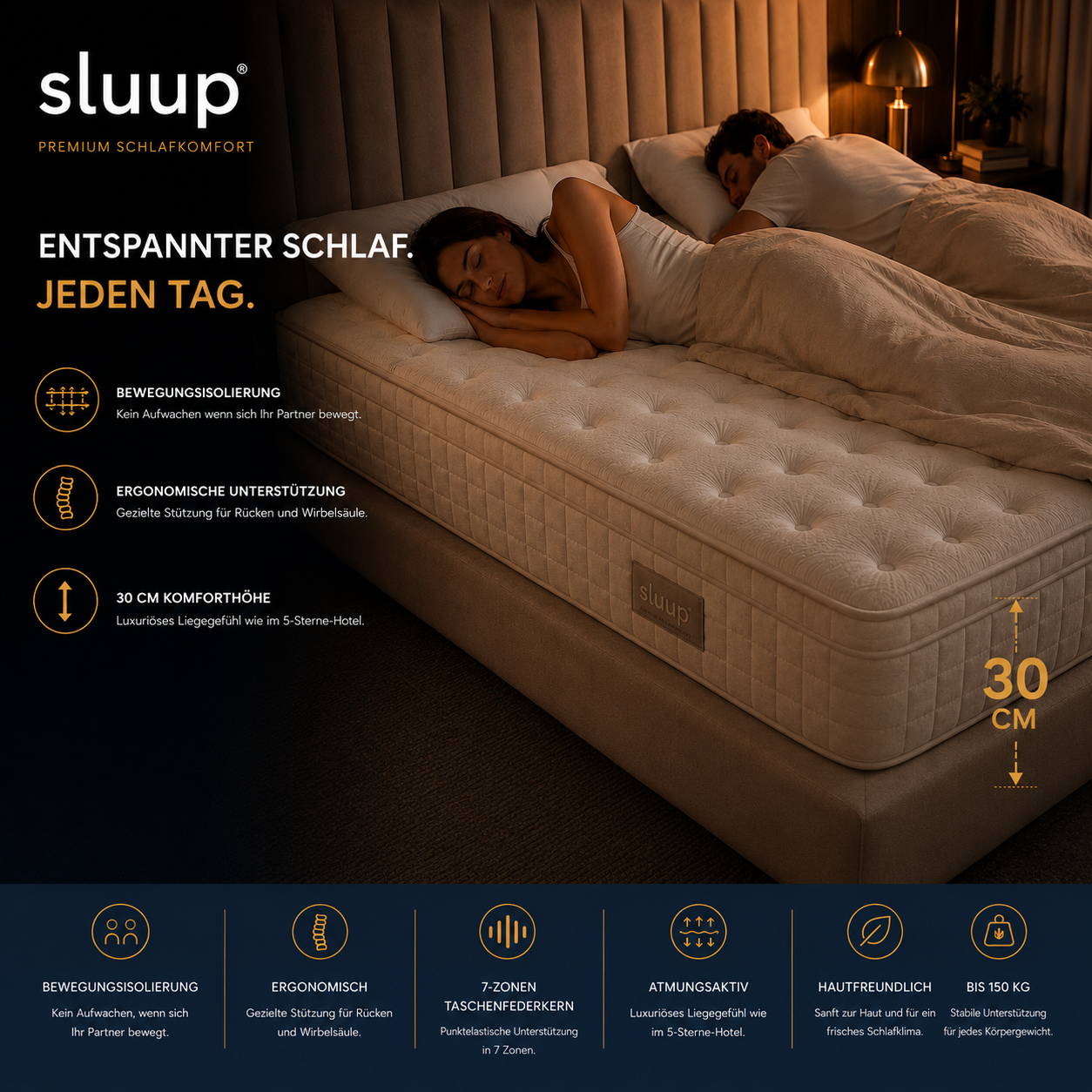 Sluup Premium 7-Zonen Taschenfederkernmatratze – 30 cm