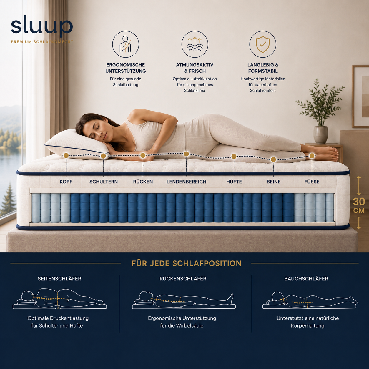 Sluup Premium 7-Zonen Taschenfederkernmatratze – 30 cm